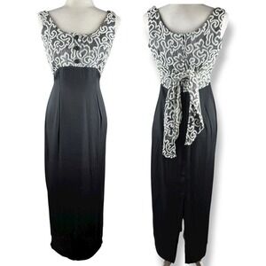Alyn Paige Vintage 90s Black Lace Maxi Dress Size 11 12 Twee Goth Retro Bow